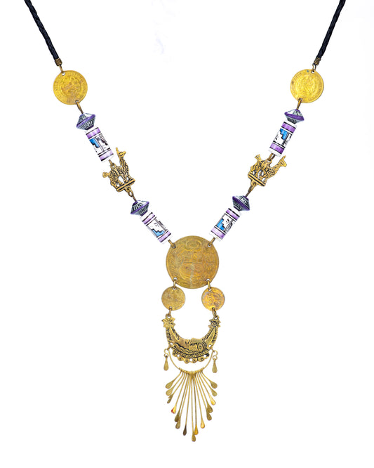 Vintage Coin & Enamel Statement Necklace