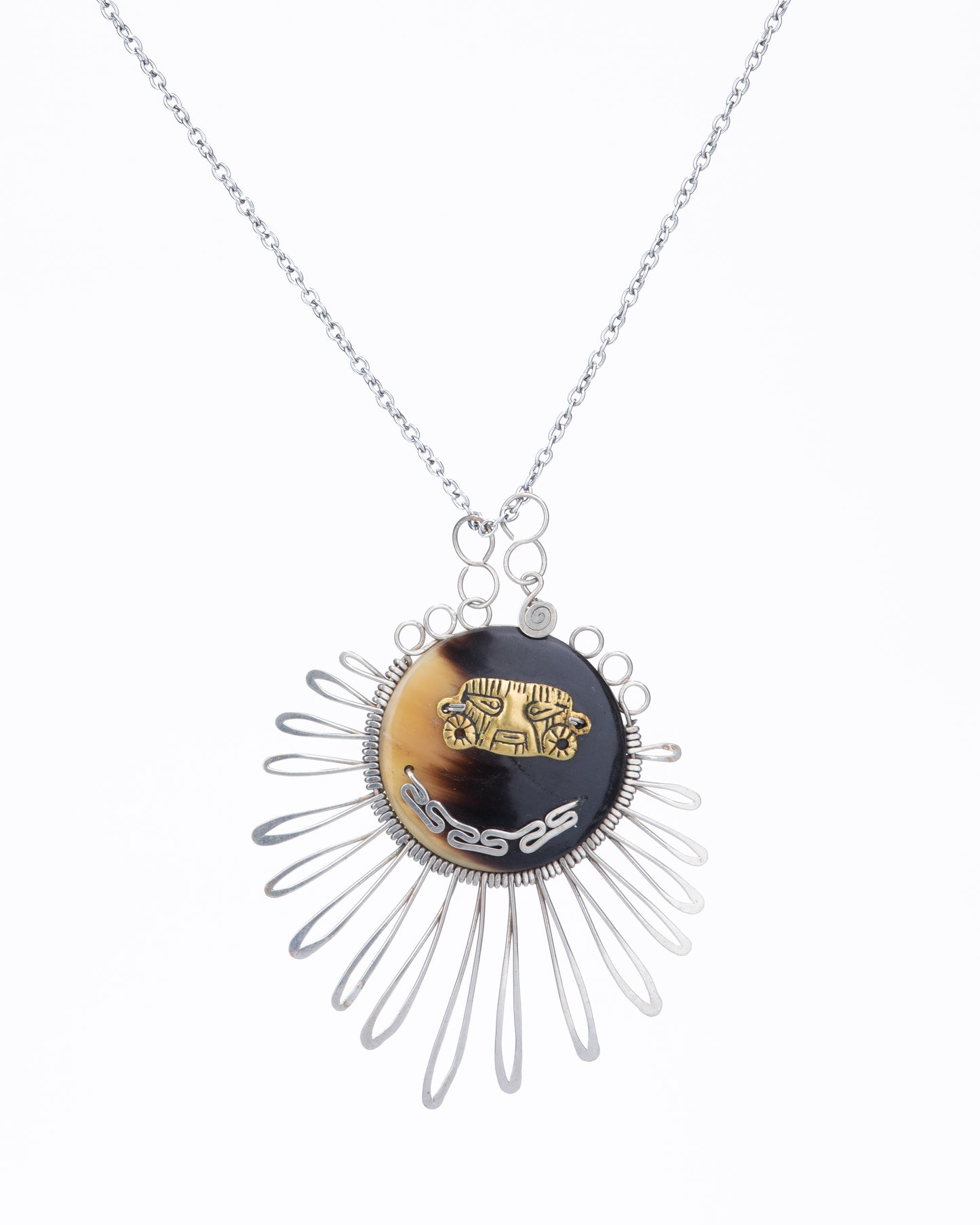 Horn & Silver Solar Medallion Necklace
