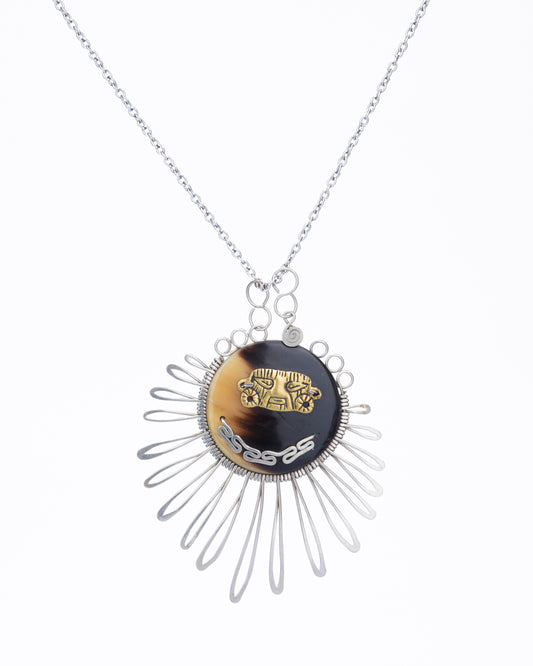 Horn & Silver Solar Medallion Necklace