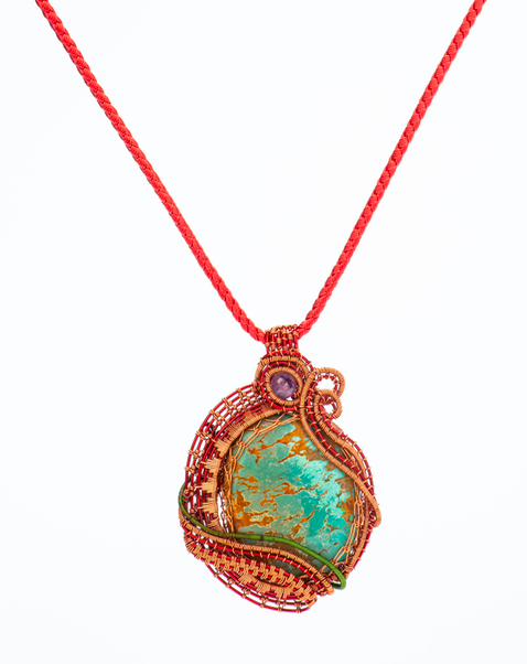 Turquoise & Amethyst Wire-Wrapped Necklace